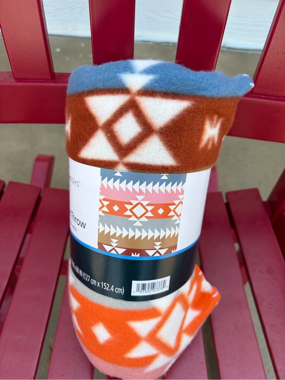 Mainstays Blue Orange Brown White Aztec Fleece Throw